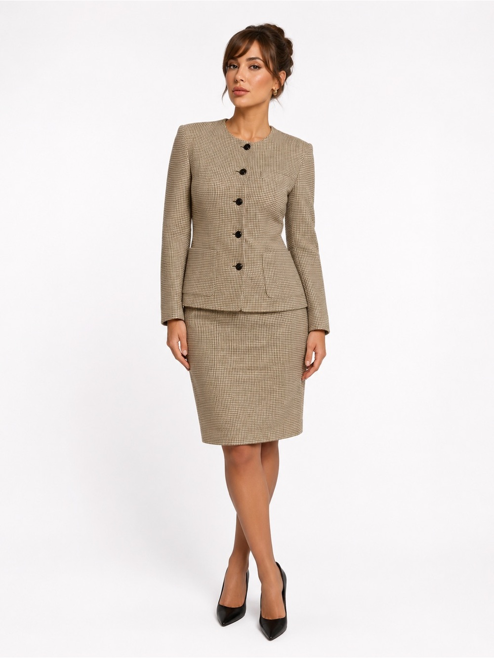 Silks 100% Silk Vintage Houndstooth Skirt Suit Set 90s Y2k Light Academia Twee M
